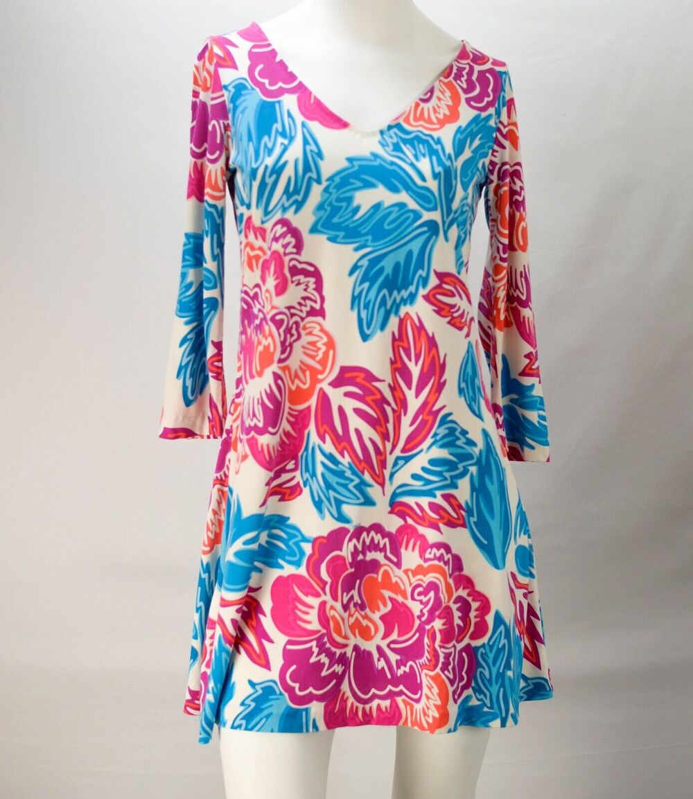 Diane Von Furstenberg Pink Blue Floral 3/4 Sleeve Silk Dress Sz 6